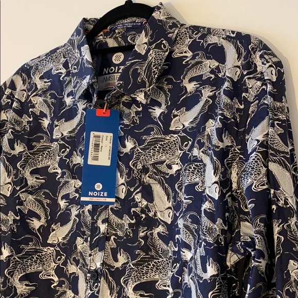 NWT Noize Amstrdm Navy Koi Long Sleeve Button Down - Picture 5 of 10